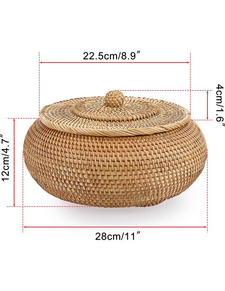Cesta de Almacenamiento Redonda Hipiwe de Ratán Natural 22.6 cm