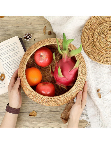 Cesta de Almacenamiento Redonda Hipiwe de Ratán Natural 22.6 cm