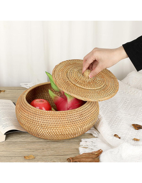 Cesta de Almacenamiento Redonda Hipiwe de Ratán Natural 22.6 cm