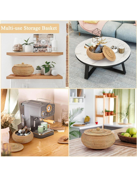 Cesta de Almacenamiento Redonda Hipiwe de Ratán Natural 22.6 cm