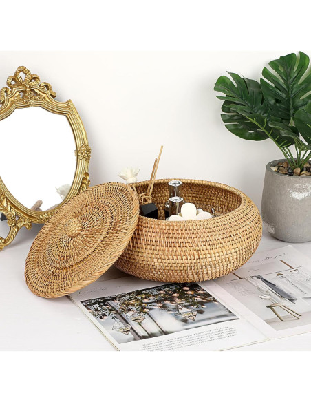 Cesta de Almacenamiento Redonda Hipiwe de Ratán Natural 22.6 cm