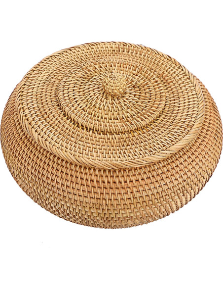 Cesta de Almacenamiento Redonda Hipiwe de Ratán Natural 22.6 cm