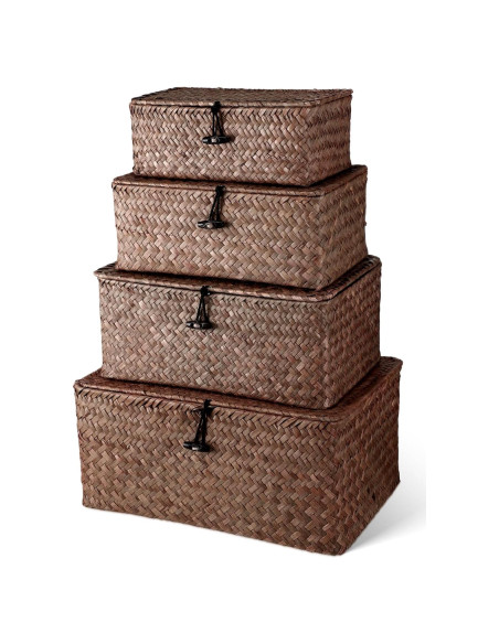 Conjunto de 4 Cestas de Almacenamiento Woanger de Mimbre Café