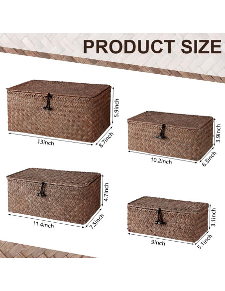 Conjunto de 4 Cestas de Almacenamiento Woanger de Mimbre Café