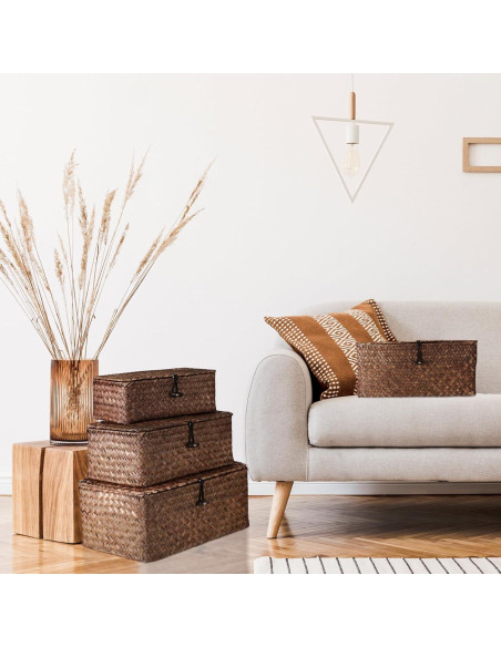 Conjunto de 4 Cestas de Almacenamiento Woanger de Mimbre Café
