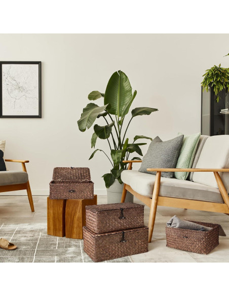 Conjunto de 4 Cestas de Almacenamiento Woanger de Mimbre Café