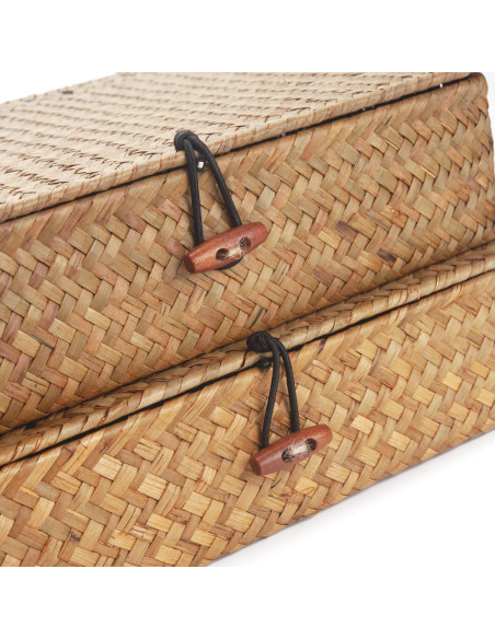 Cesta de Almacenamiento XIMISISE de Hierba Marina con Tapa 32x27.9cm