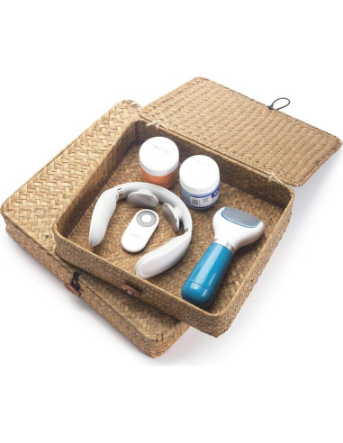 Cesta de Almacenamiento XIMISISE de Hierba Marina con Tapa 32x27.9cm