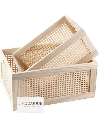 Cesta de Almacenamiento de Madera HDKJ - 2 Piezas Rectangulares