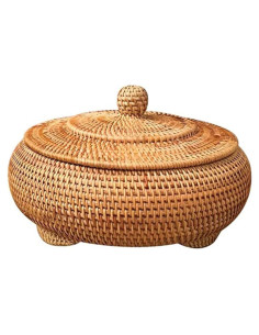 Caja Redonda de Ratán KODENG con Tapa 22x13cm Multiusos