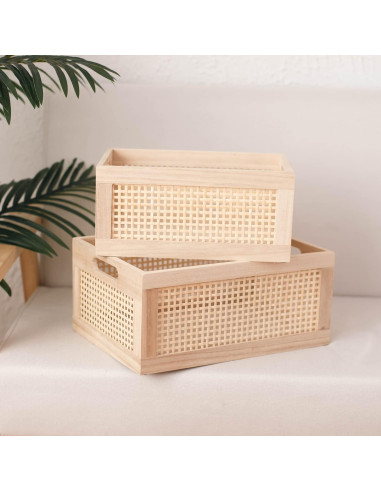 Cesta de Almacenamiento de Madera HDKJ - 2 Piezas Rectangulares