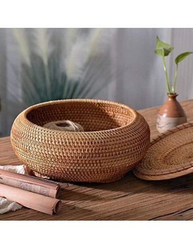 Caja Redonda de Ratán KODENG con Tapa 22x13cm Multiusos