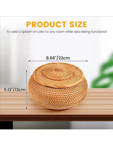 Caja Redonda de Ratán KODENG con Tapa 22x13cm Multiusos