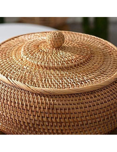 Caja Redonda de Ratán KODENG con Tapa 22x13cm Multiusos