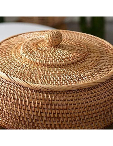 Caja Redonda de Ratán KODENG con Tapa 22x13cm Multiusos