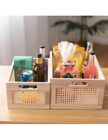 Cesta de Almacenamiento de Madera HDKJ - 2 Piezas Rectangulares
