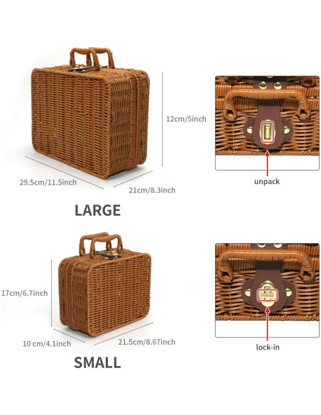 Cesta de Picnic de Mimbre Etnorsu - Grande y Pequeña, Marrón