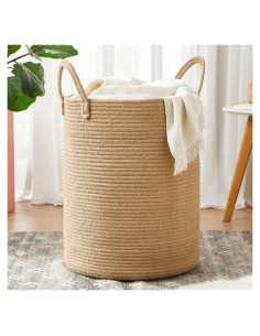 Cesta de Ropa de Yute MOJOSCEND 60L Redonda Plegable