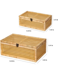 Juego de 2 Cajas de Ratán FORBRADS con Tapa - 38x25x15 cm 2