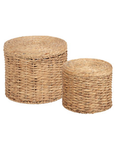 Mesas Laterales Redondas Kate y Laurel Halm - Juego de 2, Ratan Natural