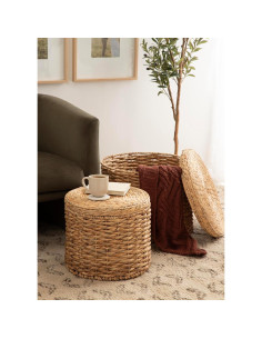 Mesas Laterales Redondas Kate y Laurel Halm - Juego de 2, Ratan Natural 2