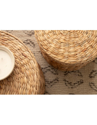 Mesas Laterales Redondas Kate y Laurel Halm - Juego de 2, Ratan Natural