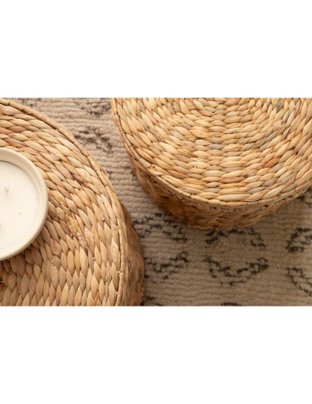 Mesas Laterales Redondas Kate y Laurel Halm - Juego de 2, Ratan Natural