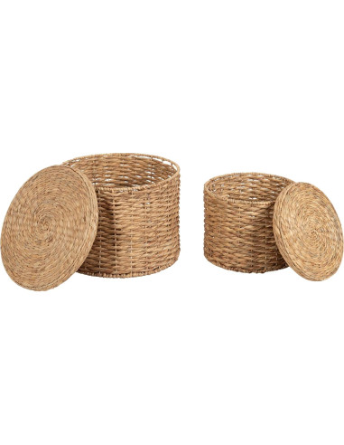 Mesas Laterales Redondas Kate y Laurel Halm - Juego de 2, Ratan Natural