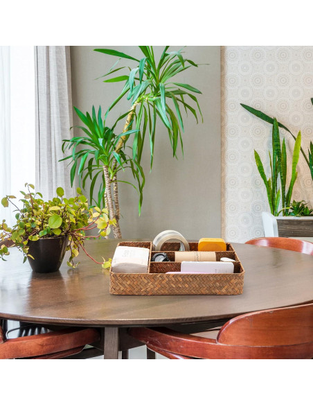 Cesta de Almacenamiento DECRAFTS 4 Secciones Natural 36x26x5 cm Cesta de Almacenamiento DECRAFTS 4 Secciones Natural 36x26x5 cm