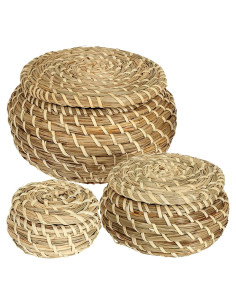 Conjunto de 3 Cestas de Mimbre Dicunoy con Tapa - Almacenamiento