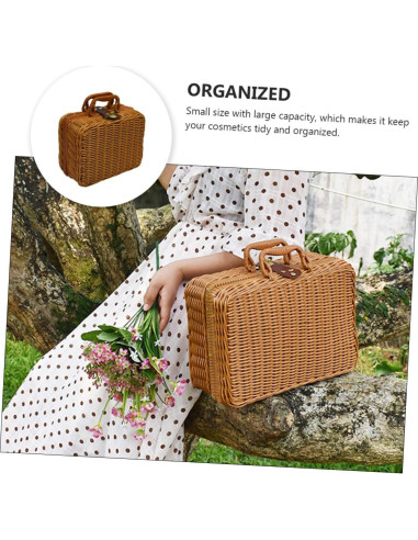 Cesta de Picnic SEWACC Rústica de Ratan Imitación 10x22x17 cm