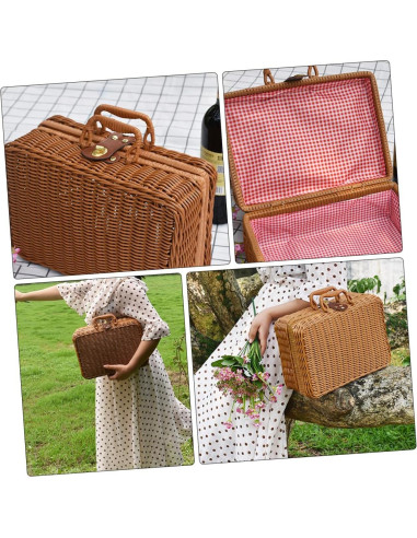 Cesta de Picnic SEWACC Rústica de Ratan Imitación 10x22x17 cm