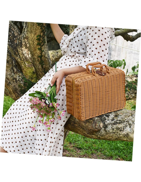 Cesta de Picnic SEWACC Rústica de Ratan Imitación 10x22x17 cm
