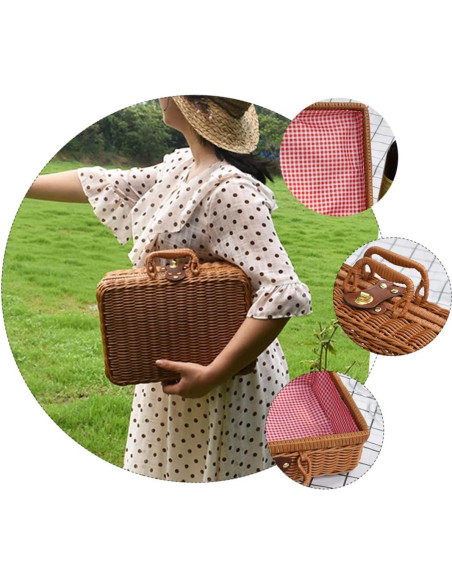 Cesta de Picnic SEWACC Rústica de Ratan Imitación 10x22x17 cm