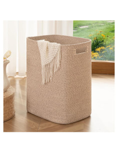 Cesta de Ropa Grande OIAHOMY Algodón 76L Marrón Rectangular