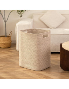 Cesta de Ropa Grande OIAHOMY Algodón 76L Marrón Rectangular 2