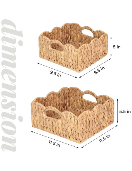 Cestas de Juncos de Agua SIEUSALEVN - Set de 2, Borde Ondulado