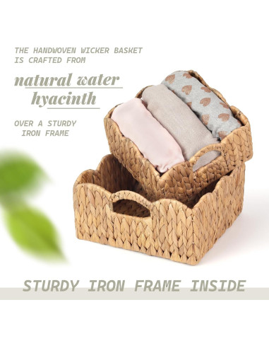 Cestas de Juncos de Agua SIEUSALEVN - Set de 2, Borde Ondulado