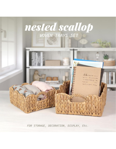 Cestas de Juncos de Agua SIEUSALEVN - Set de 2, Borde Ondulado