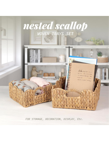 Cestas de Juncos de Agua SIEUSALEVN - Set de 2, Borde Ondulado
