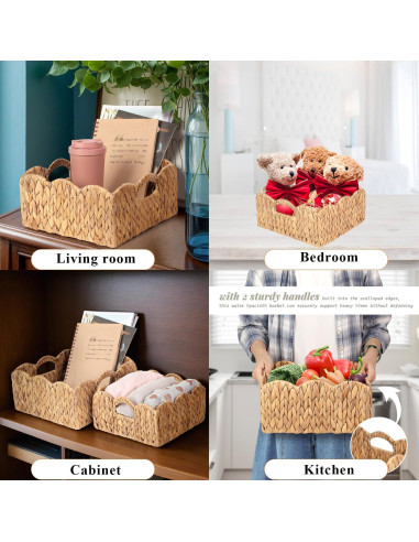 Cestas de Juncos de Agua SIEUSALEVN - Set de 2, Borde Ondulado