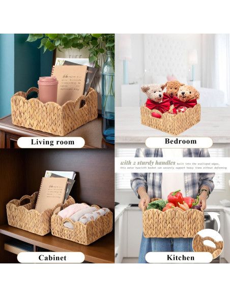 Cestas de Juncos de Agua SIEUSALEVN - Set de 2, Borde Ondulado