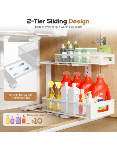 Organizador Bajo Fregadero Biboraya 2 Niveles Ajustable Blanco