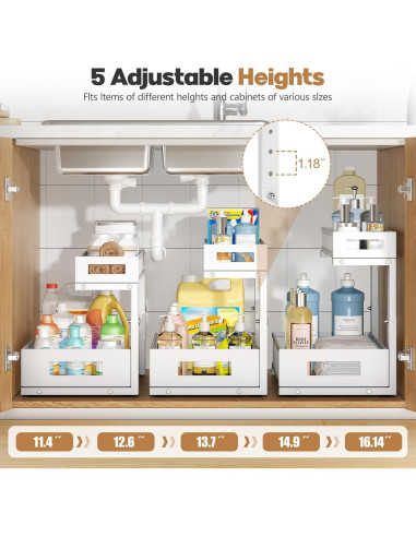 Organizador Bajo Fregadero Biboraya 2 Niveles Ajustable Blanco