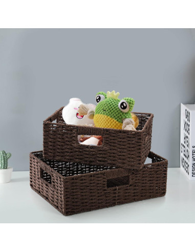 Cestas de Almacenamiento de Mimbre Marrón TOPZEA - 2 Piezas