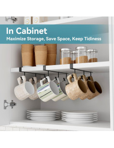 Soporte para Tazas ECROCY Negro, Organizador de 3 Ganchos para Gabinete 2