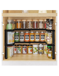 Organizador de Especias THYGIFTREE Expandible 2 Niveles Metal Negro