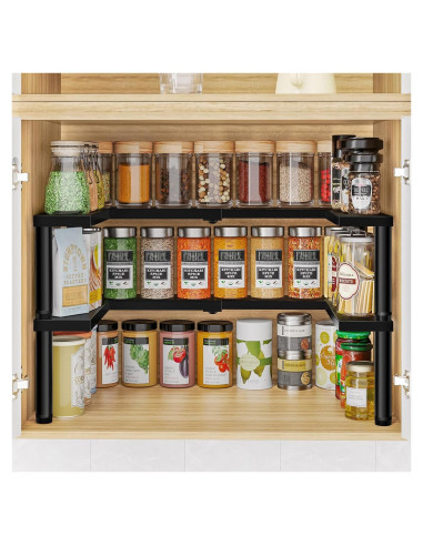 Organizador de Especias THYGIFTREE Expandible 2 Niveles Metal Negro
