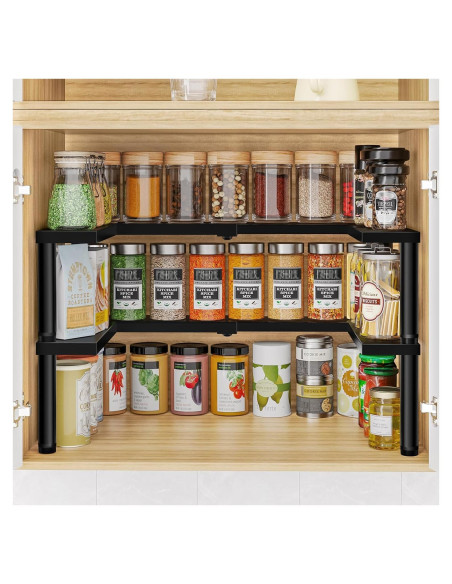 Organizador de Especias THYGIFTREE Expandible 2 Niveles Metal Negro