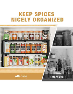 Organizador de Especias THYGIFTREE Expandible 2 Niveles Metal Negro 2